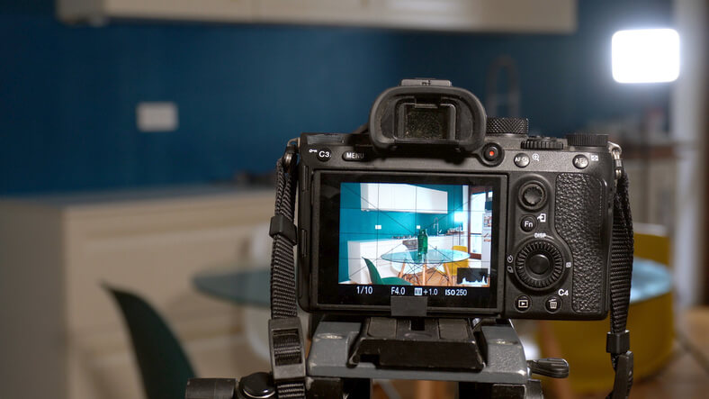 Professional real estate photography setup capturing a well-lit, modern home for sale in Oak Ridges & the GTA, emphasizing the importance of high-quality listing photos.